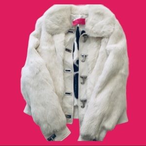 VINTAGE JUICY COUTURE Y2K WHITE RABBIT FUR COAT LEATHER JACKET NEW VIVA LA JUICY